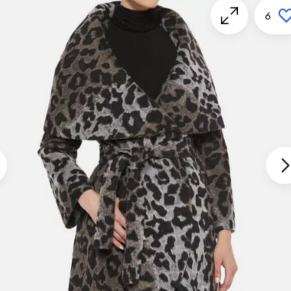 T TAHARI Marla Wool Leopard Wrap Coat size XS - Picture 1 of 10